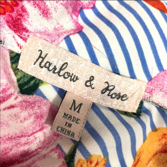 SOLD Harlow & Rose Blue Striped Floral Shoulder Top - Picture 10 of 11